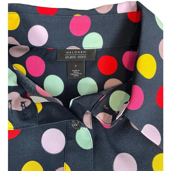 Halogen x Atlantic-Pacific Multicolor Polka Dot Button-Up Blouse Size Small NWOT - Picture 6 of 10